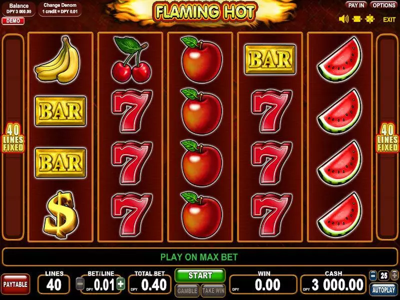Flaming Hot Fun Slot Game made by EGT with 5 Reel and 40 Line