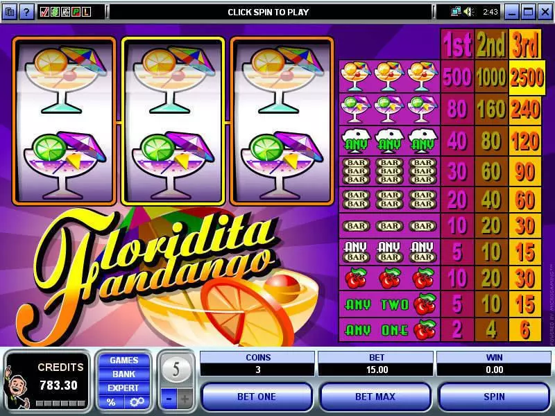 Floridita Fandango Fun Slot Game made by Microgaming with 3 Reel and 1 Line