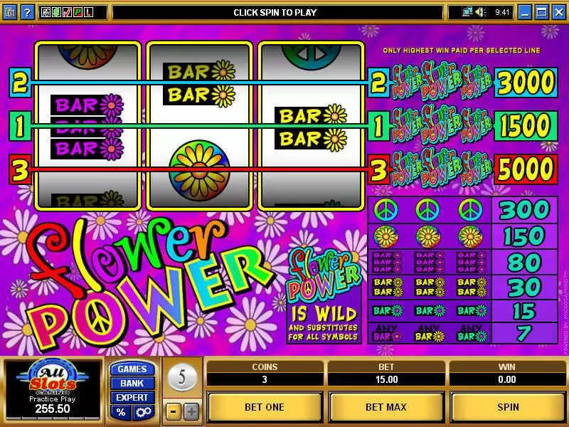 Flower Power Fun Slot Game made by Microgaming with 3 Reel and 3 Line