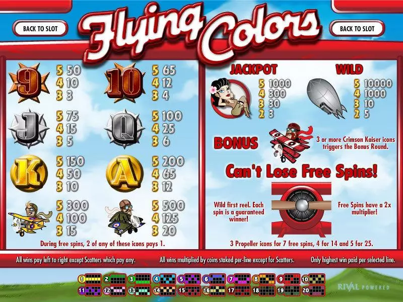 Flying Colors Fun Slot Game made by Rival with 5 Reel and 20 Line