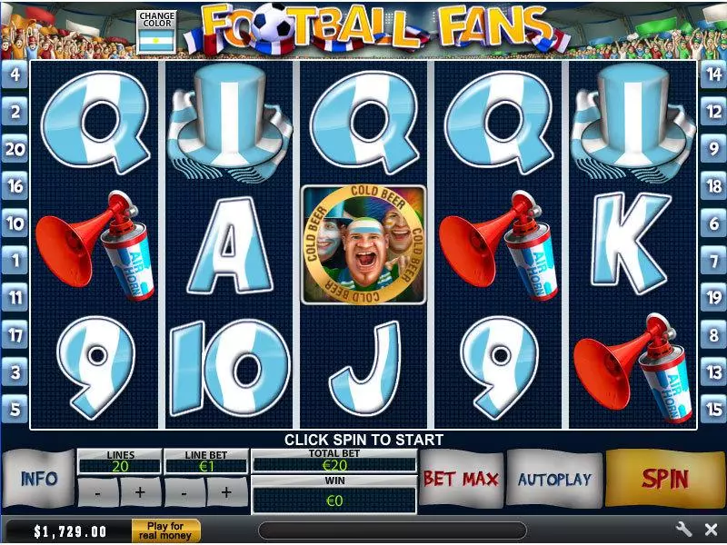 Football Fans Fun Slot Game made by PlayTech with 5 Reel and 20 Line