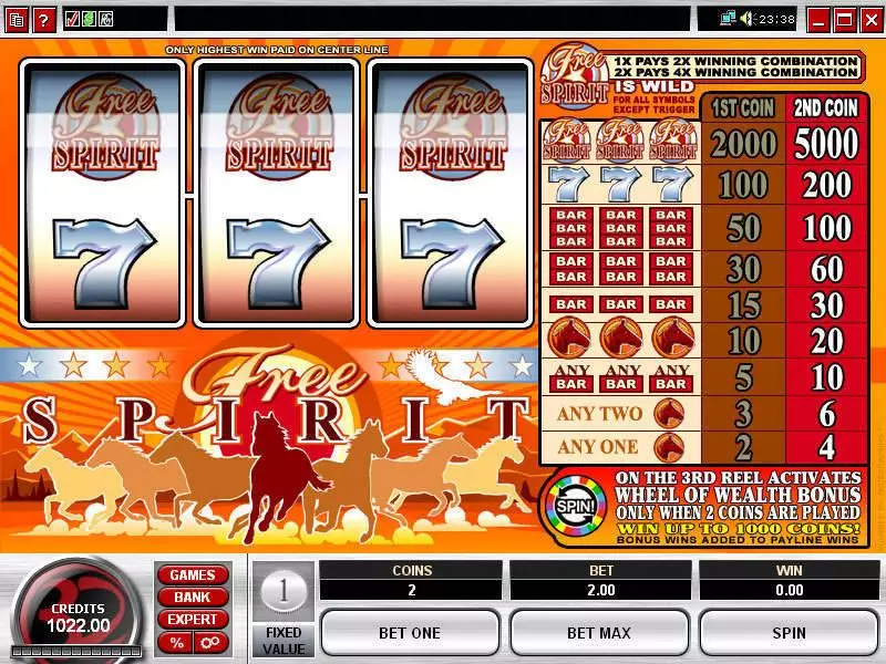 Free Spirit  Wheel of Wealth Fun Slot Game made by Microgaming with 3 Reel and 1 Line