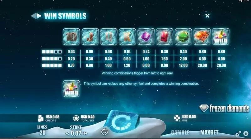 Frozen Diamonds Fun Slot Game made by Microgaming with 5 Reel and 20 Line