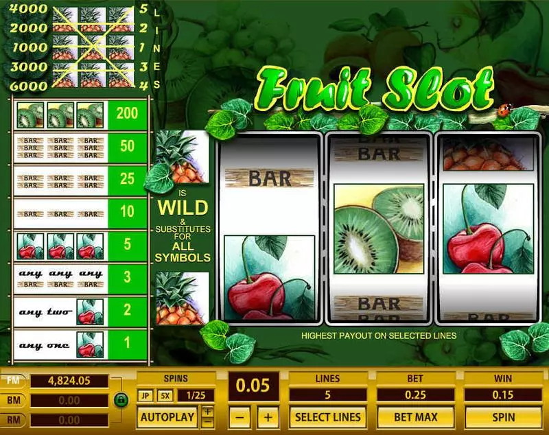 Fruit 5 Lines Fun Slot Game made by Topgame with 3 Reel and 5 Line