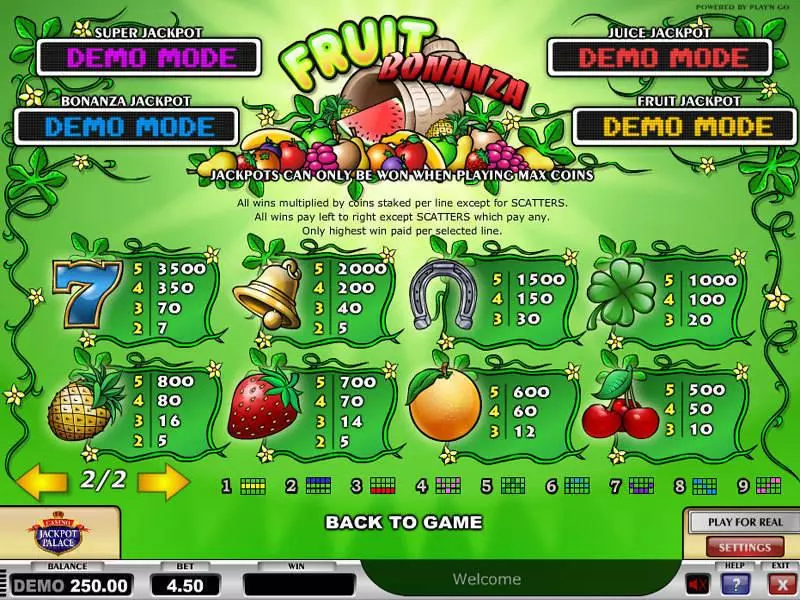 Fruit Bonanza Fun Slot Game made by Play'n GO with 5 Reel and 9 Line