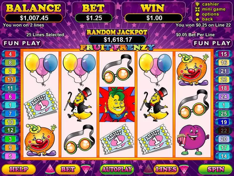 Fruit Frenzy Fun Slot Game made by RTG with 5 Reel and 25 Line