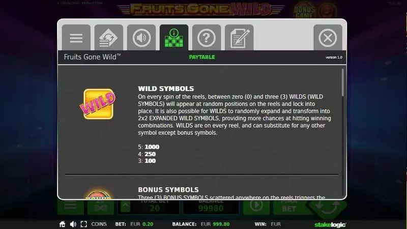 Fruits Gone Wild Fun Slot Game made by StakeLogic with 5 Reel and 20 Line