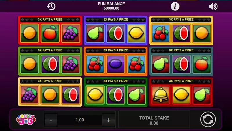 Fruity 3x3 Fun Slot Game made by 1x2 Gaming with 3 Reel and 1 Line