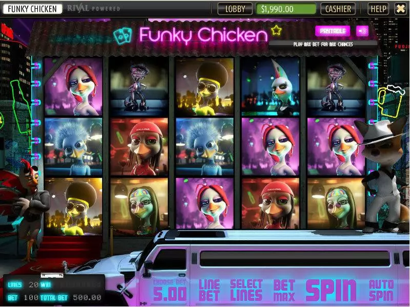 Funky Chicken Fun Slot Game made by Sheriff Gaming with 5 Reel and 20 Line