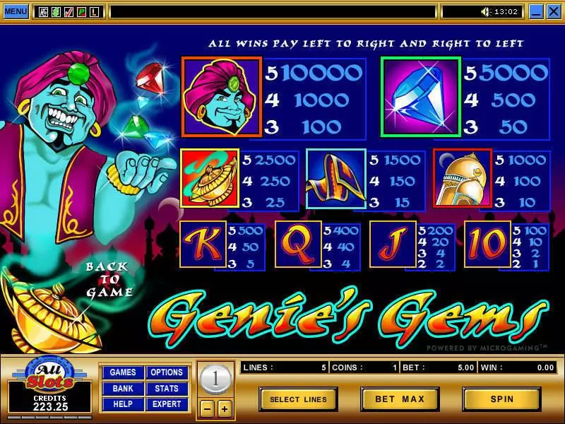 Genie's Gems Fun Slot Game made by Microgaming with 5 Reel and 5 Line