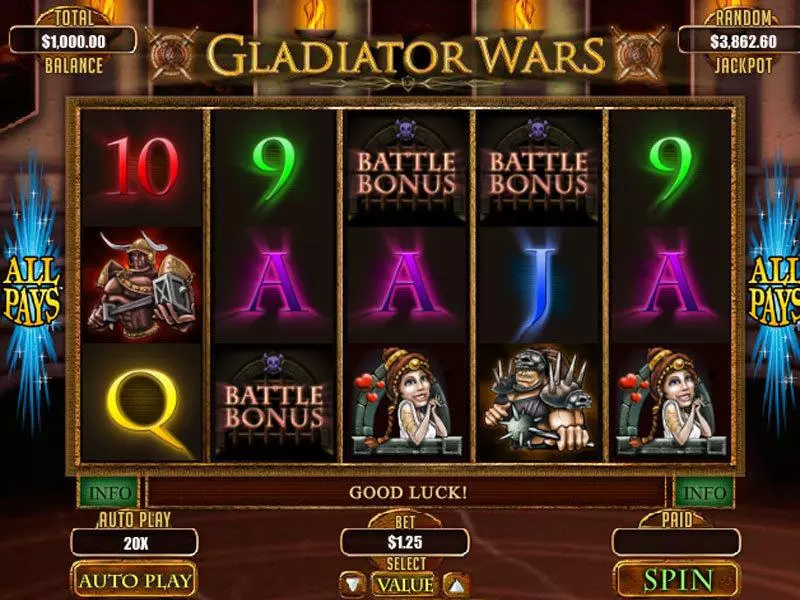Gladiator Wars Fun Slot Game made by RTG with 5 Reel and 243 Line