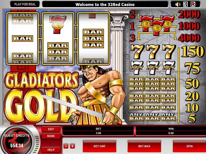 Gladiator's Gold Fun Slot Game made by Microgaming with 3 Reel and 3 Line