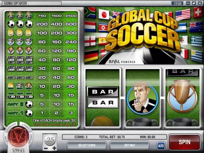 Global Cup Soccer Fun Slot Game made by Rival with 3 Reel and 1 Line