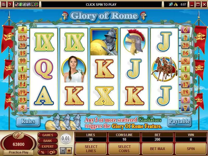 Glory of Rome Fun Slot Game made by Microgaming with 5 Reel and 20 Line
