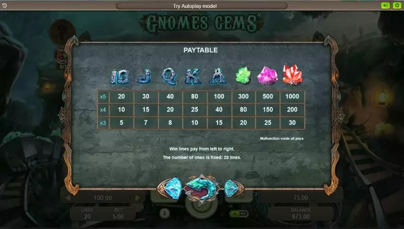 Gnomes' Gems Fun Slot Game made by Booongo with 5 Reel and 20 Line