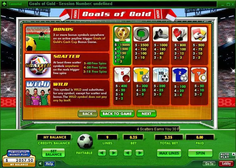 Goals of Gold Fun Slot Game made by 888 with 5 Reel and 9 Line