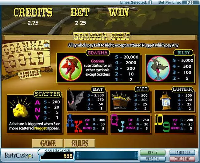 Goanna Gold Fun Slot Game made by bwin.party with 5 Reel and 9 Line