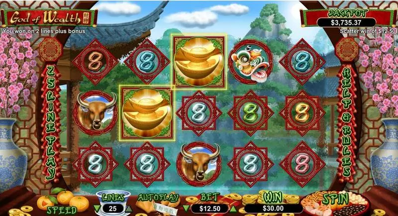 God of Wealth Fun Slot Game made by RTG with 5 Reel and 25 Line