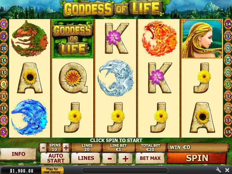 Goddes of Life Fun Slot Game made by PlayTech with 5 Reel and 20 Line