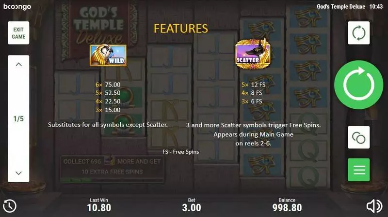 God's Temple Deluxe Fun Slot Game made by Booongo with 6 Reel 