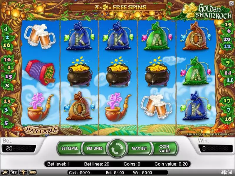 Golden Shamrock Fun Slot Game made by NetEnt with 5 Reel and 20 Line