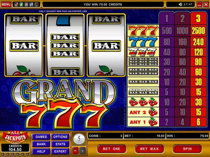 Grand 7's Fun Slot Game made by Microgaming with 3 Reel and 1 Line