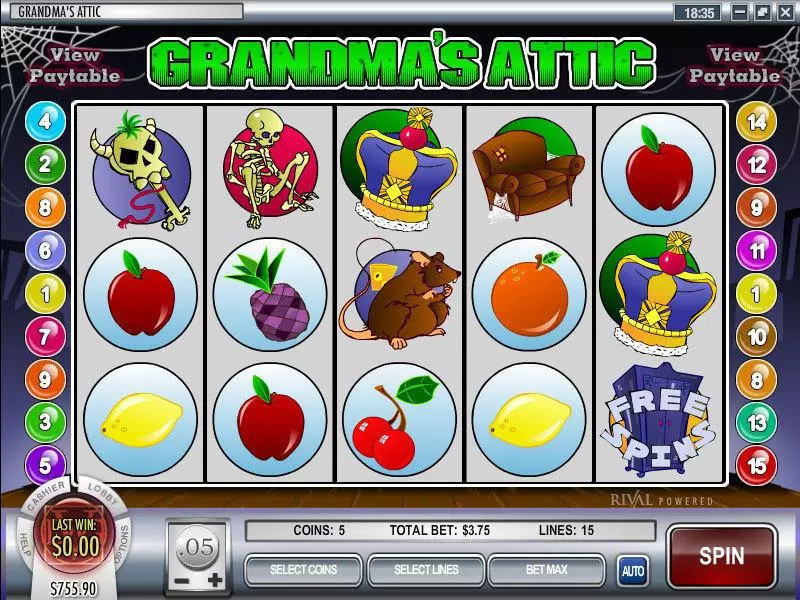 Grandma's Attic Fun Slot Game made by Rival with 5 Reel and 15 Line