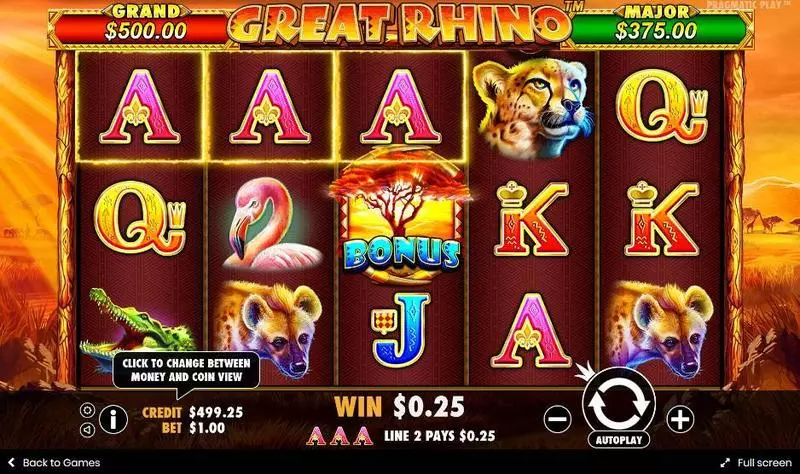 Great Rhino Fun Slot Game made by Pragmatic Play with 5 Reel and 20 Line