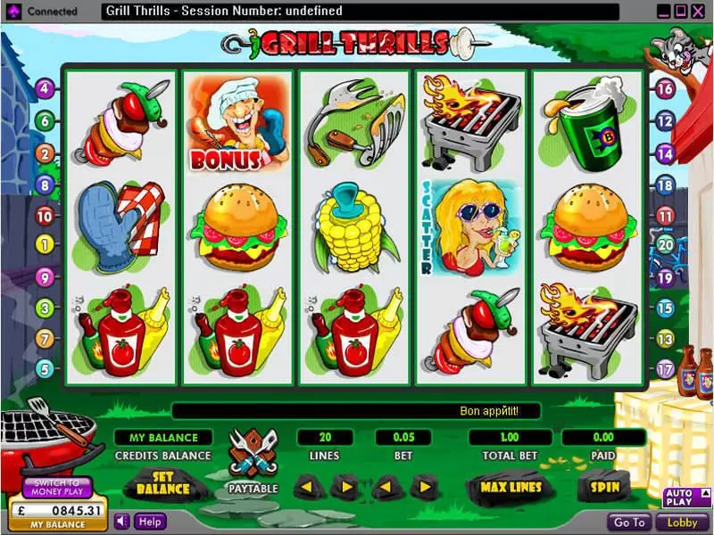 Grill Thrills Fun Slot Game made by 888 with 5 Reel and 20 Line