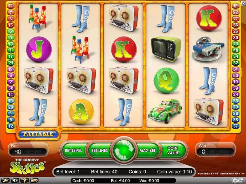Groovy Sixties Fun Slot Game made by NetEnt with 5 Reel and 40 Line