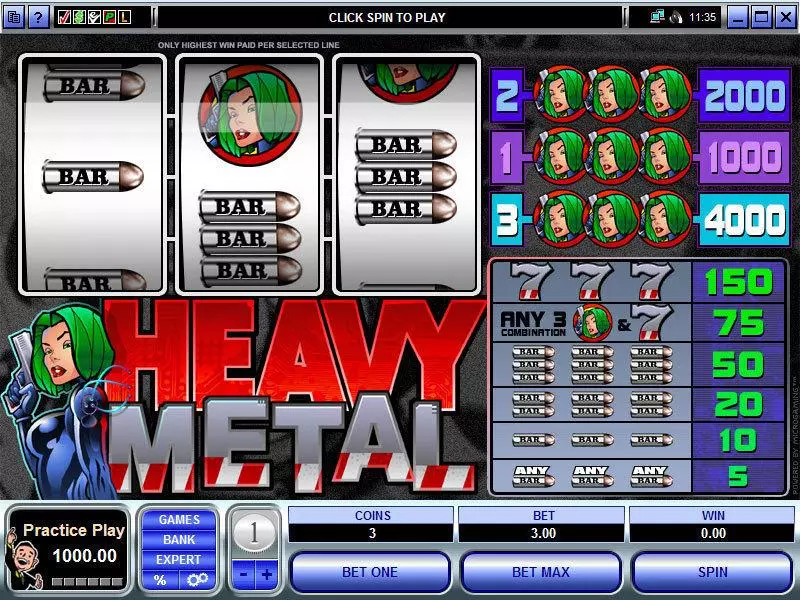 Heavy Metal Fun Slot Game made by Microgaming with 3 Reel and 3 Line