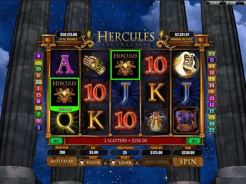 Hercules the Immortal Fun Slot Game made by RTG with 5 Reel and 25 Line