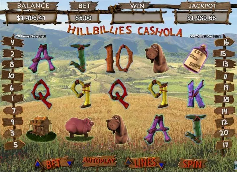 Hillbillies Cashhola Fun Slot Game made by RTG with 5 Reel and 20 Line