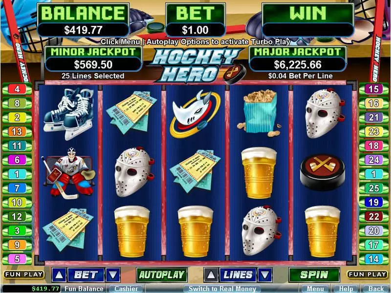 Hockey Hero Fun Slot Game made by RTG with 5 Reel and 25 Line