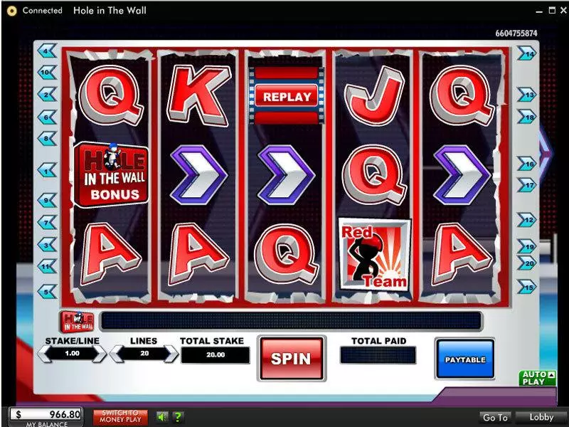 Hole In The Wall Fun Slot Game made by OpenBet with 5 Reel and 20 Line