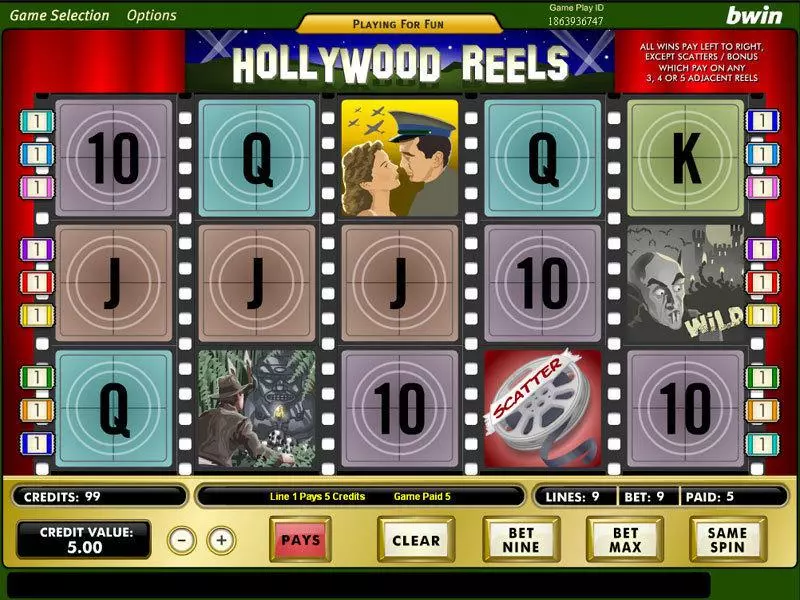 Hollywood Reels Fun Slot Game made by Amaya with 5 Reel and 9 Line