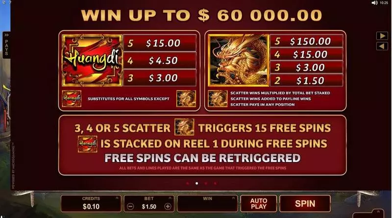 Huangdi - The Yellow Emperor Fun Slot Game made by Microgaming with 5 Reel and 25 Line