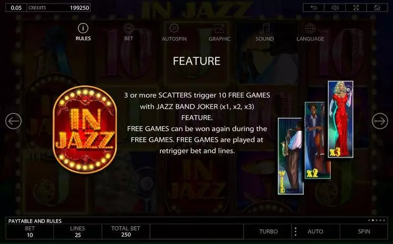 In Jazz Fun Slot Game made by Endorphina with 5 Reel and 25 Line