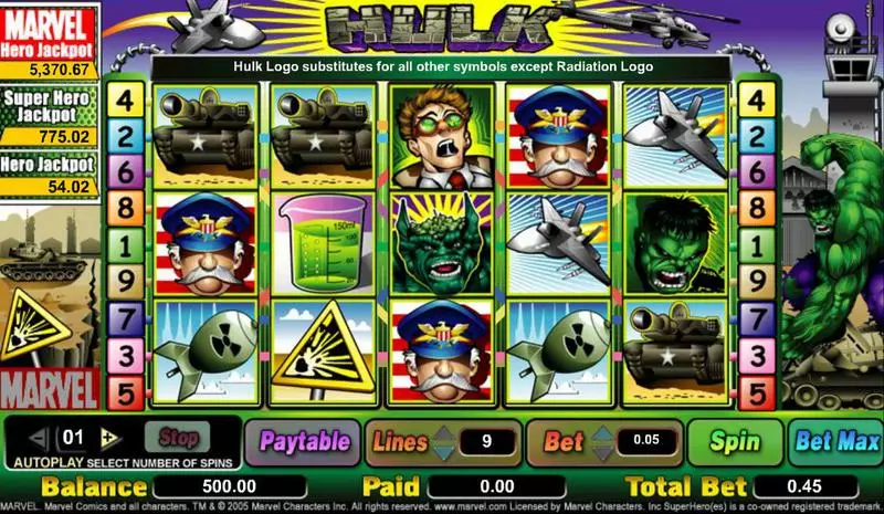 Incredible Hulk Fun Slot Game made by CryptoLogic with 5 Reel and 9 Line