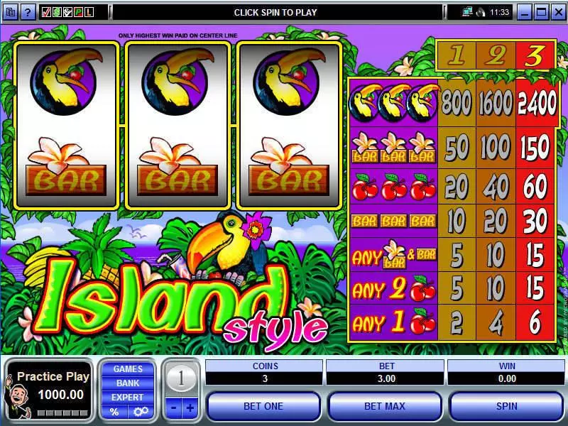 Island Style Fun Slot Game made by Microgaming with 3 Reel and 1 Line