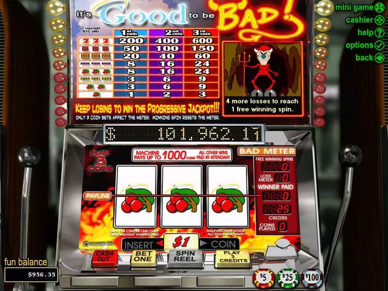 It's Good to be Bad Fun Slot Game made by RTG with 3 Reel and 1 Line