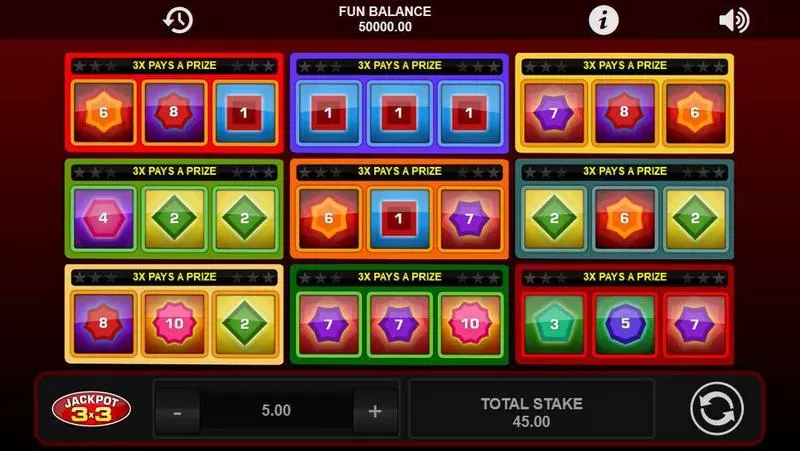 Jackpot 3X3 Fun Slot Game made by 1x2 Gaming with 3 Reel and 1 Line