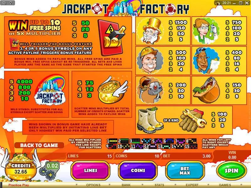 Jackpot Factory Fun Slot Game made by Microgaming with 5 Reel and 15 Line