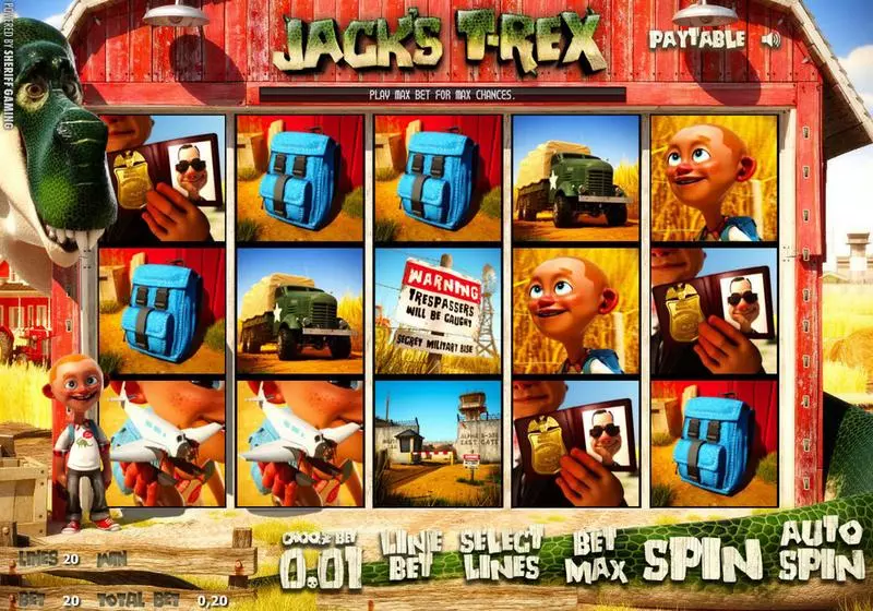 Jack's T-Rex Fun Slot Game made by Sheriff Gaming with 5 Reel and 20 Line