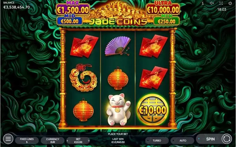 Jade Coins Fun Slot Game made by Endorphina with 3 Reel and 5 Line