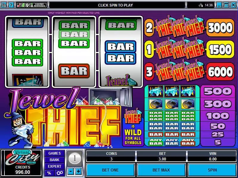 Jewel Thief Fun Slot Game made by Microgaming with 3 Reel and 3 Line