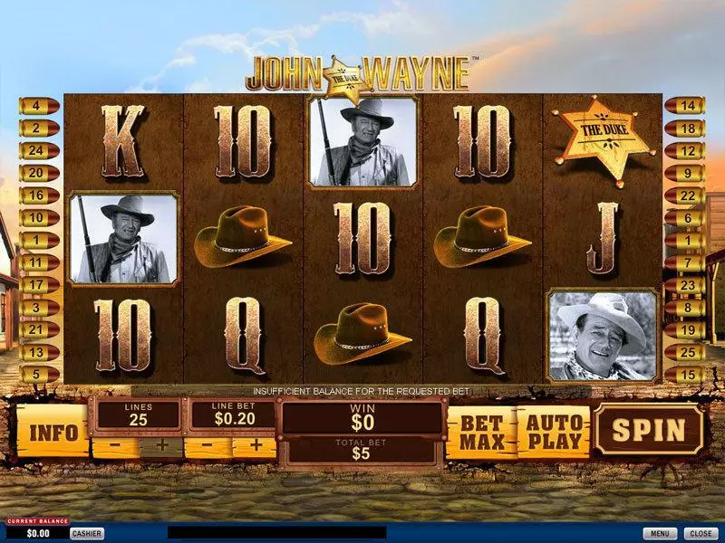 John Wayne Fun Slot Game made by PlayTech with 5 Reel and 25 Line