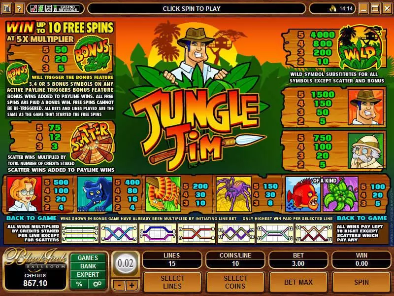 Jungle Jim Fun Slot Game made by Microgaming with 5 Reel and 15 Line