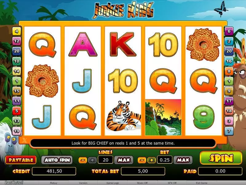 Jungle King Fun Slot Game made by bwin.party with 5 Reel and 20 Line