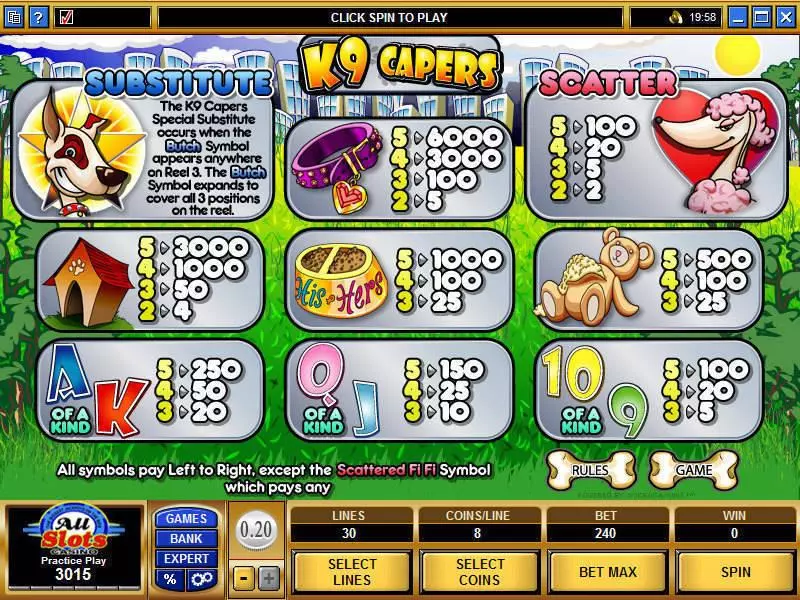 K9 Capers Fun Slot Game made by Microgaming with 5 Reel and 30 Line